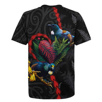 New Zealand Tui Birds Love Couple Rugby Jersey The Heart of Silver Fern Leaves and Maori Tattoo Pattern