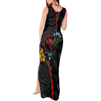 New Zealand Tui Birds Love Couple Tank Maxi Dress The Heart of Silver Fern Leaves and Maori Tattoo Pattern LT03 - Polynesian Pride