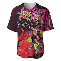 Pasifika Festival Baseball Jersey Plumeria Turtles with Hibiscus - Polynesian Art Tattoo Pink Color LT03 Pink - Polynesian Pride