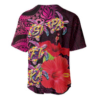 Pasifika Festival Baseball Jersey Plumeria Turtles with Hibiscus - Polynesian Art Tattoo Pink Color LT03 - Polynesian Pride