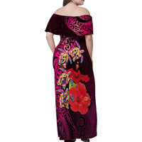 Pasifika Festival Family Matching Off Shoulder Maxi Dress and Hawaiian Shirt Plumeria Turtles with Hibiscus - Polynesian Art Tattoo Pink Color LT03 - Polynesian Pride