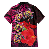 Pasifika Festival Family Matching Short Sleeve Bodycon Dress and Hawaiian Shirt Plumeria Turtles with Hibiscus - Polynesian Art Tattoo Pink Color LT03 - Polynesian Pride