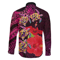 Pasifika Festival Family Matching Tank Maxi Dress and Hawaiian Shirt Plumeria Turtles with Hibiscus - Polynesian Art Tattoo Pink Color LT03 - Polynesian Pride