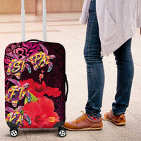 Pasifika Festival Luggage Cover Plumeria Turtles with Hibiscus - Polynesian Art Tattoo Pink Color