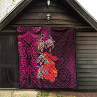 Pasifika Festival Quilt Plumeria Turtles with Hibiscus - Polynesian Art Tattoo Pink Color LT03 - Polynesian Pride