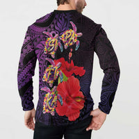 Pasifika Festival Button Sweatshirt Plumeria Turtles with Hibiscus - Polynesian Art Tattoo Purple Color LT03 - Polynesian Pride