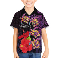 Pasifika Festival Family Matching Long Sleeve Bodycon Dress and Hawaiian Shirt Plumeria Turtles with Hibiscus - Polynesian Art Tattoo Purple Color LT03 Son's Shirt Purple - Polynesian Pride