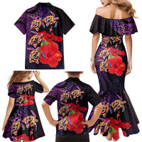 Pasifika Festival Family Matching Mermaid Dress and Hawaiian Shirt Plumeria Turtles with Hibiscus - Polynesian Art Tattoo Purple Color LT03 - Polynesian Pride