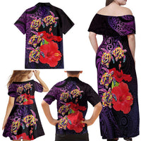Pasifika Festival Family Matching Off Shoulder Maxi Dress and Hawaiian Shirt Plumeria Turtles with Hibiscus - Polynesian Art Tattoo Purple Color LT03 - Polynesian Pride