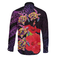 Pasifika Festival Family Matching Off Shoulder Maxi Dress and Hawaiian Shirt Plumeria Turtles with Hibiscus - Polynesian Art Tattoo Purple Color LT03 - Polynesian Pride