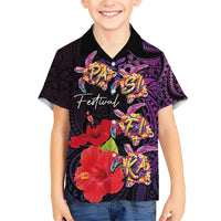 Pasifika Festival Family Matching Short Sleeve Bodycon Dress and Hawaiian Shirt Plumeria Turtles with Hibiscus - Polynesian Art Tattoo Purple Color LT03 Son's Shirt Purple - Polynesian Pride