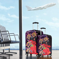 Pasifika Festival Luggage Cover Plumeria Turtles with Hibiscus - Polynesian Art Tattoo Purple Color