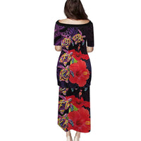 Pasifika Festival Puletasi Plumeria Turtles with Hibiscus - Polynesian Art Tattoo Purple Color