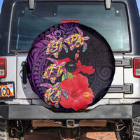 Pasifika Festival Spare Tire Cover Plumeria Turtles with Hibiscus - Polynesian Art Tattoo Purple Color