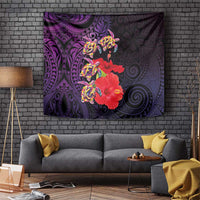Pasifika Festival Tapestry Plumeria Turtles with Hibiscus - Polynesian Art Tattoo Purple Color