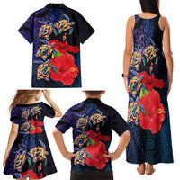 Pasifika Festival Family Matching Tank Maxi Dress and Hawaiian Shirt Plumeria Turtles with Hibiscus - Polynesian Art Tattoo Dark Navy Color LT03 - Polynesian Pride