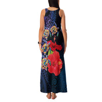 Pasifika Festival Family Matching Tank Maxi Dress and Hawaiian Shirt Plumeria Turtles with Hibiscus - Polynesian Art Tattoo Dark Navy Color LT03 - Polynesian Pride