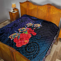 Pasifika Festival Quilt Plumeria Turtles with Hibiscus - Polynesian Art Tattoo Dark Navy Color LT03 - Polynesian Pride