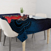 Pasifika Festival Tablecloth Plumeria Turtles with Hibiscus - Polynesian Art Tattoo Dark Navy Color LT03 - Polynesian Pride