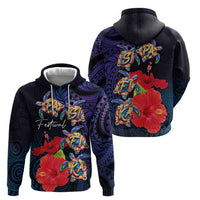 Pasifika Festival Zip Hoodie Plumeria Turtles with Hibiscus - Polynesian Art Tattoo Dark Navy Color