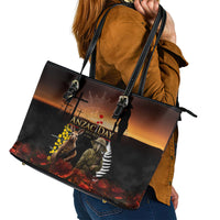 New Zealand and Australia ANZAC Day Leather Tote Bag Kiwi Bird and Kangaroo Soldier LT03 - Polynesian Pride