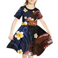 American Samoa Flag Day Kid Short Sleeve Dress Polynesian Tatau Art and Plumeria