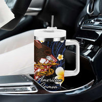 American Samoa Flag Day Tumbler With Handle Polynesian Tatau Art and Plumeria
