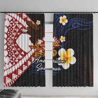 American Samoa Flag Day Window Curtain Polynesian Tatau Art and Plumeria LT03 With Hooks Black - Polynesian Pride