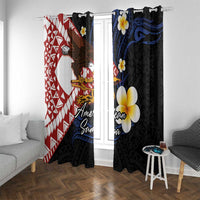 American Samoa Flag Day Window Curtain Polynesian Tatau Art and Plumeria LT03 With Grommets Black - Polynesian Pride