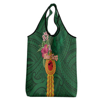 Personalised Manuʻa Islands Grocery Bag Polynesian Style with Rooster Tattoo and Tropical Plants LT03 - Polynesian Pride