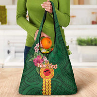 Personalised Manuʻa Islands Grocery Bag Polynesian Style with Rooster Tattoo and Tropical Plants LT03 - Polynesian Pride