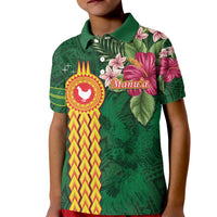 Personalised Manuʻa Islands Kid Polo Shirt Polynesian Style with Rooster Tattoo and Tropical Plants LT03 Kid Green - Polynesian Pride