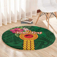 Manuʻa Islands Round Carpet Polynesian Style with Rooster Tattoo and Tropical Plants