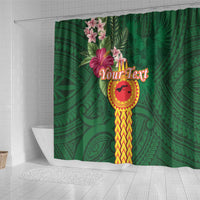 Manuʻa Islands Shower Curtain Polynesian Style with Rooster Tattoo and Tropical Plants