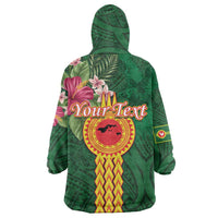 Manuʻa Islands Wearable Blanket Hoodie Polynesian Style with Rooster Tattoo and Tropical Plants