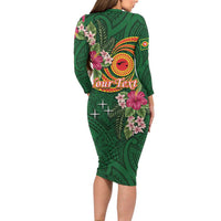 Manuʻa Islands Family Matching Long Sleeve Bodycon Dress and Hawaiian Shirt Polynesian Art Tattoo Style and Tropical Plants