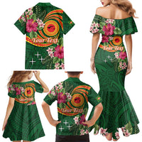 Manuʻa Islands Family Matching Mermaid Dress and Hawaiian Shirt Polynesian Art Tattoo Style and Tropical Plants