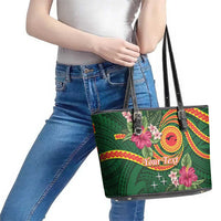 Personalised Manuʻa Islands Leather Tote Bag Polynesian Art Tattoo Style and Tropical Plants LT03 - Polynesian Pride