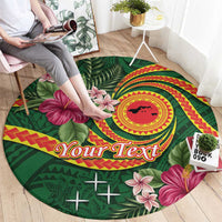 Manuʻa Islands Round Carpet Polynesian Art Tattoo Style and Tropical Plants