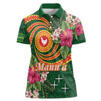 Manuʻa Islands Women Polo Shirt Polynesian Art Tattoo Style and Tropical Plants