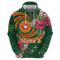 Manuʻa Islands Zip Hoodie Polynesian Art Tattoo Style and Tropical Plants