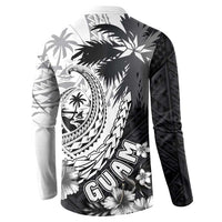 Hafa Adai Guam Button Sweatshirt Polynesian Palm Tree Tattoo Hibiscus and Plumeria Art