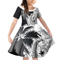 Hafa Adai Guam Family Matching Off Shoulder Short Dress and Hawaiian Shirt Polynesian Palm Tree Tattoo Hibiscus and Plumeria Art