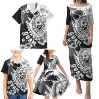 Hafa Adai Guam Family Matching Puletasi and Hawaiian Shirt Polynesian Palm Tree Tattoo Hibiscus and Plumeria Art