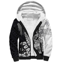 Hafa Adai Guam Sherpa Hoodie Polynesian Palm Tree Tattoo Hibiscus and Plumeria Art