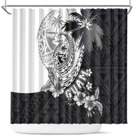 Hafa Adai Guam Shower Curtain Polynesian Palm Tree Tattoo Hibiscus and Plumeria Art