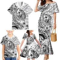 Guam-Land of the Chamorro Family Matching Mermaid Dress and Hawaiian Shirt Polynesian Tattoo Style Hibiscus and Plumeria Art