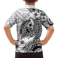 Guam-Land of the Chamorro Family Matching Off Shoulder Short Dress and Hawaiian Shirt Polynesian Tattoo Style Hibiscus and Plumeria Art