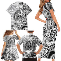 Guam-Land of the Chamorro Family Matching Short Sleeve Bodycon Dress and Hawaiian Shirt Polynesian Tattoo Style Hibiscus and Plumeria Art