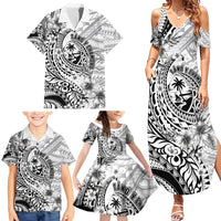 Guam-Land of the Chamorro Family Matching Summer Maxi Dress and Hawaiian Shirt Polynesian Tattoo Style Hibiscus and Plumeria Art